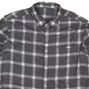 Shadow Plaid Mens Medium Shirt Good Man Brand Slim Gray White Spread Collar‎